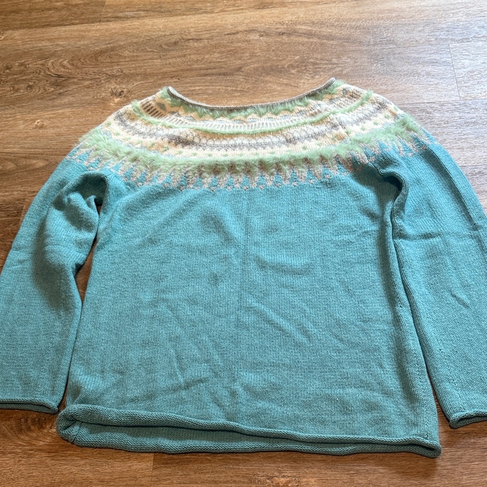Sundance Teal Sweater with Pastel Pattern